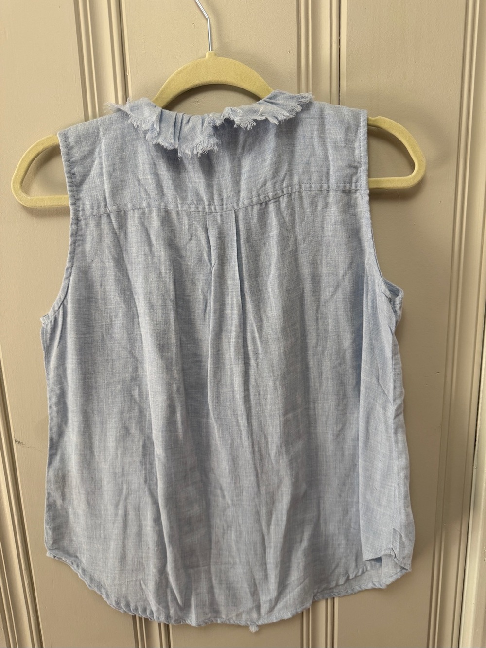 Dylan Sleeveless Ruffle-Trim Chambray Top in Light Blue | Size Small - Picture 5 of 8